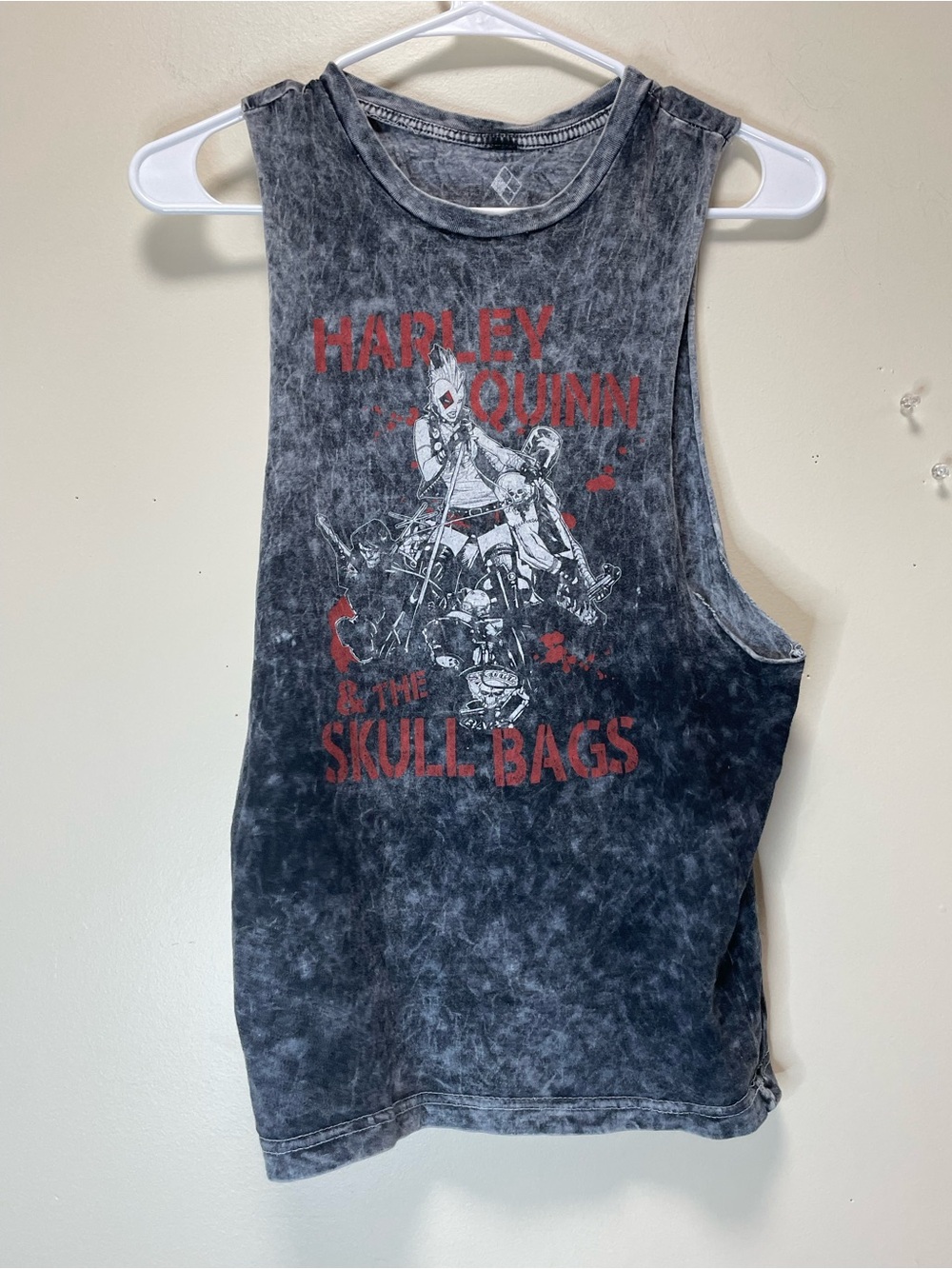 DC Comics Harley Quinn & The Skull Bags Acid Wash Muscle Tank Top Small